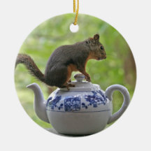 Squirrel on a Teapot Christmas Tree Ornaments