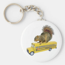 Squirrel on School Bus Keychains