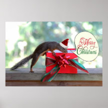 Squirrel Opening Christmas Present Posters