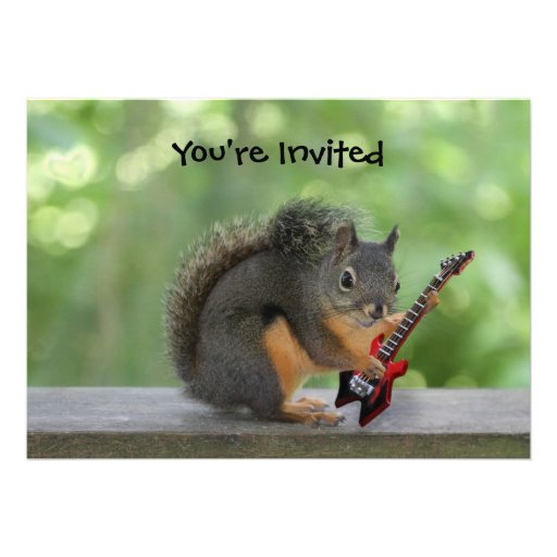 Squirrel Playing Electric Guitar Custom Invitations