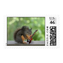 Squirrel Playing Electric Guitar Postage Stamps