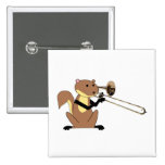 Squirrel Playing the Trombone Pinback Buttons