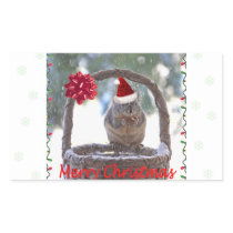 Squirrel Wearing Santa Hat Rectangle Stickers