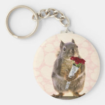 Squirrel with Bouquet of Red Roses Keychain