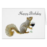 Squirrel with Wine Birthday Squirrel Greeting Cards