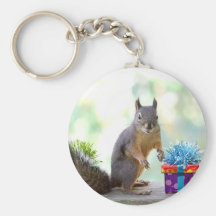 Squirrel with Wrapped Presents Keychains