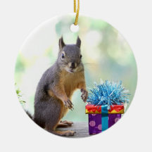 Squirrel with Wrapped Presents Ornament