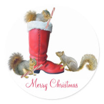 Squirrels in Santa's Boot Stickers