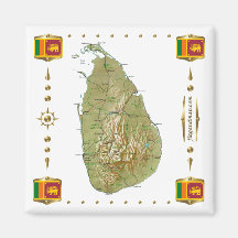Sri Lanka Map + Flags Magnet