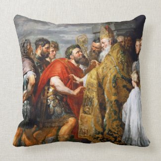 St. Ambrose and Emperor Theodosius Paul Rubens Throw Pillow
