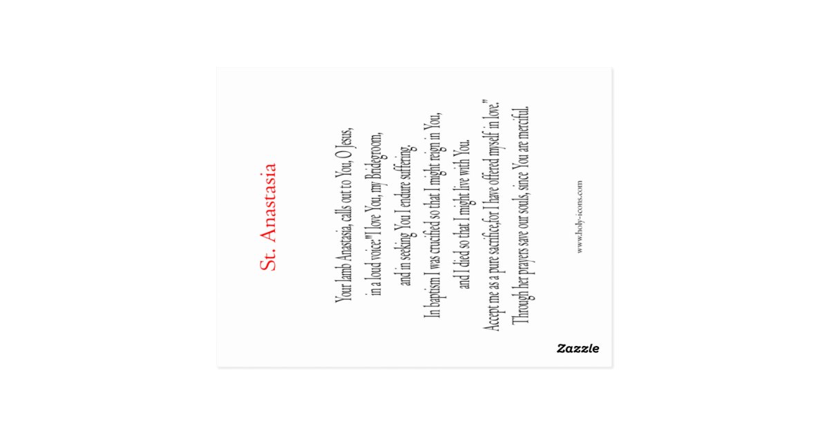 St. Anastasia Prayer Card Zazzle
