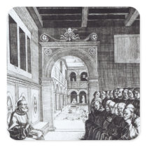 St. Benedict Preaching in the Monastery Square Stickers