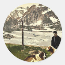 St. Bernard dogs, Valais, Alps of, Switzerland cla Round Stickers