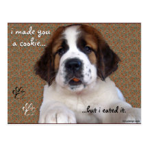St Bernard Puppy Cookie Postcard