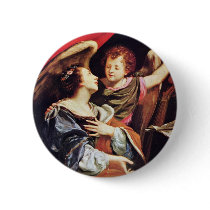 St. Cecilia With An Angel By Vouet Simon Pinback Button