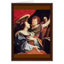 St. Cecilia With An Angel By Vouet Simon Card