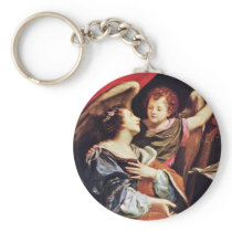 St. Cecilia With An Angel By Vouet Simon Keychain