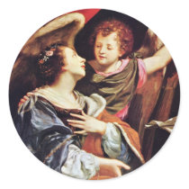 St. Cecilia With An Angel By Vouet Simon Round Stickers