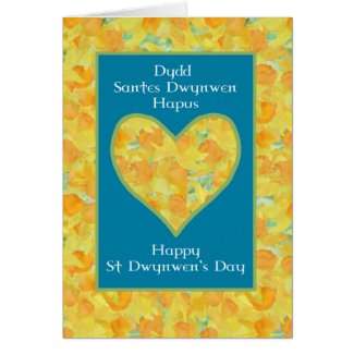 St Dwynwen's Day Daffodils Heart, Welsh Greeting Greeting Cards