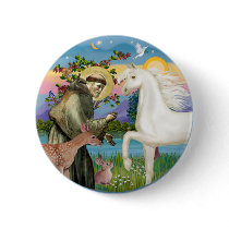 St Francis - White Arabian Horse Pinback Button