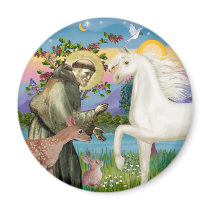 St Francis - White Arabian Horse magnets by heartsonggallery St Francis - White Arabian Horse magnets