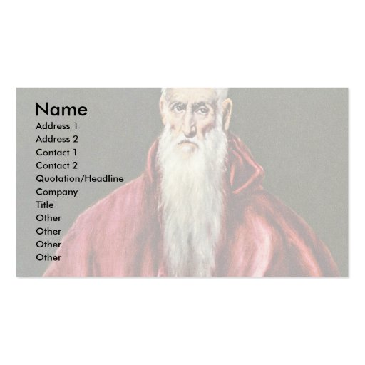 St. Jerome As Cardinal By Greco El Business Card Template (front side)