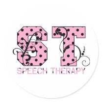 st letters pink and black polka dots round stickers