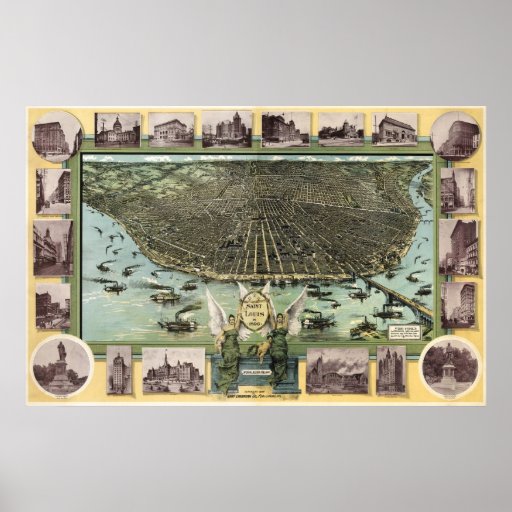 St Louis birdseye map  - 1896 (Graf) BigMapBlog Poster