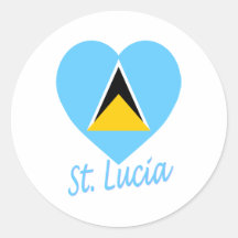 St Lucia Flag Heart Round Stickers