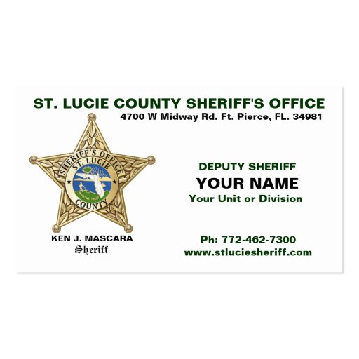 St. Lucie County Sheriff Business Card (front side)