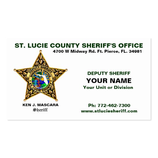 St. Lucie County Sheriff Business Card (front side)