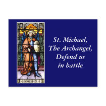 St. Michael The Archangel Stained Glass Window Postcard