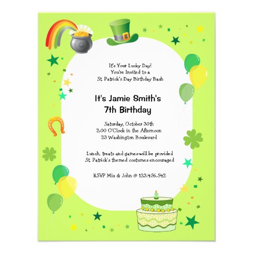 St. Patrick's Birthday Costume Party Invitation (front side)