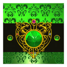 ST. PATRICK'S CELTIC HEART Green Damask Monogram Custom Announcement