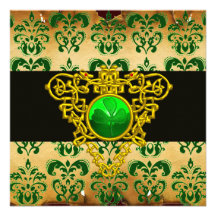 ST. PATRICK'S CELTIC HEART Green Damask Parchment Personalized Announcements