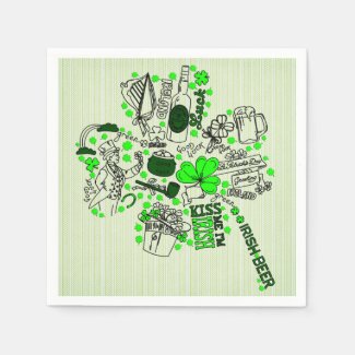 St. Patrick's Clover Fun Word Art Pattern Standard Cocktail Napkin