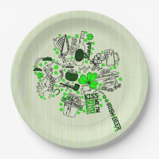 St. Patrick's Clover Fun Word Art Pattern 9 Inch Paper Plate