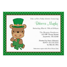 St. Patrick's Day Bear Clover Baby Shower Custom Invite