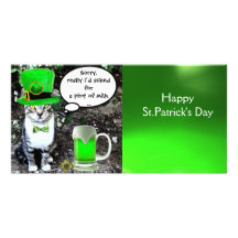 ST PATRICK'S DAY CAT AND GREEN IRISH BEER CUSTOMIZED PHOTO CARD