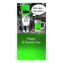 ST PATRICK'S DAY CAT AND GREEN IRISH BEER CUSTOMIZED PHOTO CARD