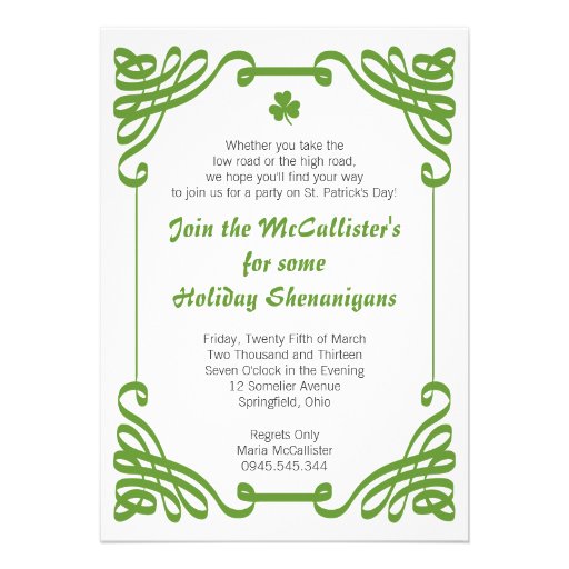 St. Patrick's Day Family Holiday Shenanigans Personalized Invites (front side)