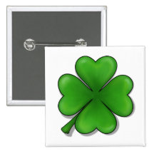 St. Patrick's Day, Four Leaf Clover Pinback Buttons