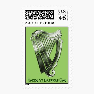 St Patricks Day Green Chrome Harp of Ireland Stamps
