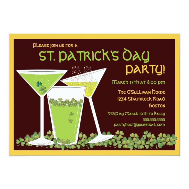 St. Patrick's Day Green Cocktails & Beer 5x7 Paper Invitation Card (front side)