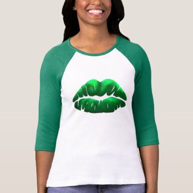 St Patricks Day Green Kiss Ladies Raglan Tee Shirt