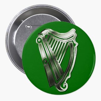 St Patricks Day Harp of Ireland Button