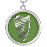 St Patrick's Day Harp of Ireland Silver Necklace