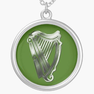 St Patricks Day Harp of Ireland Silver Necklace