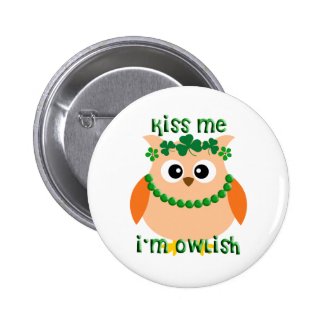 St. Patrick's Day Irish Girl Owl 2 Inch Round Button