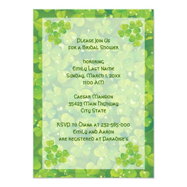 St. Patrick's Day Irish wedding bridal shower 5x7 Paper Invitation Card (front side)